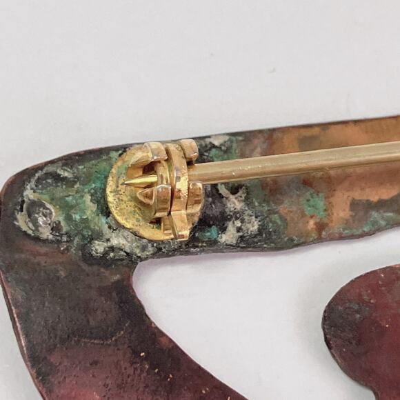 VTG 60s Primitivist Copper Figural Modernist Brooch Hammered Studio Pin - Picture 7 of 11